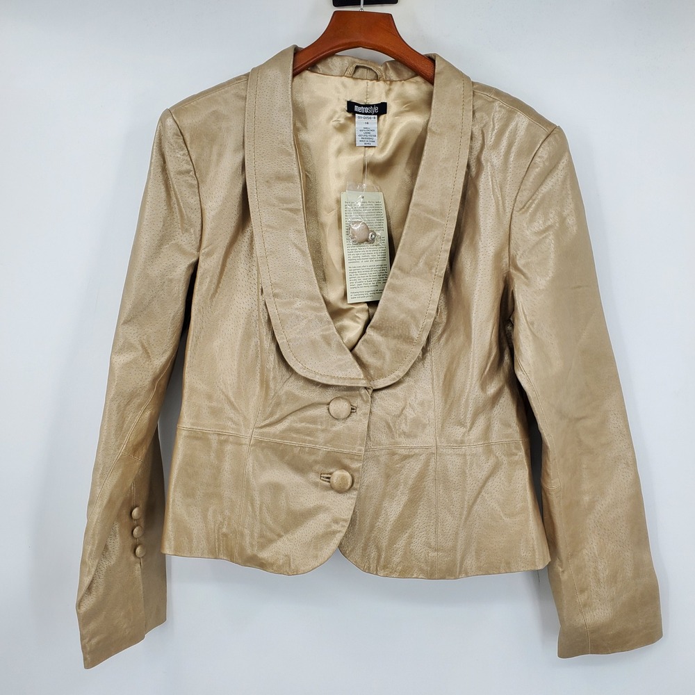 Metrostyle Champagne Perforated Leather Blazer Jacket 16 NWT Y2K Mob Wife Office